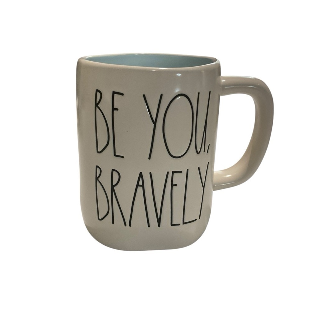 🎉 SALE Rae Dunn Cream and Blue Inspirational Mug Be You, Bravely